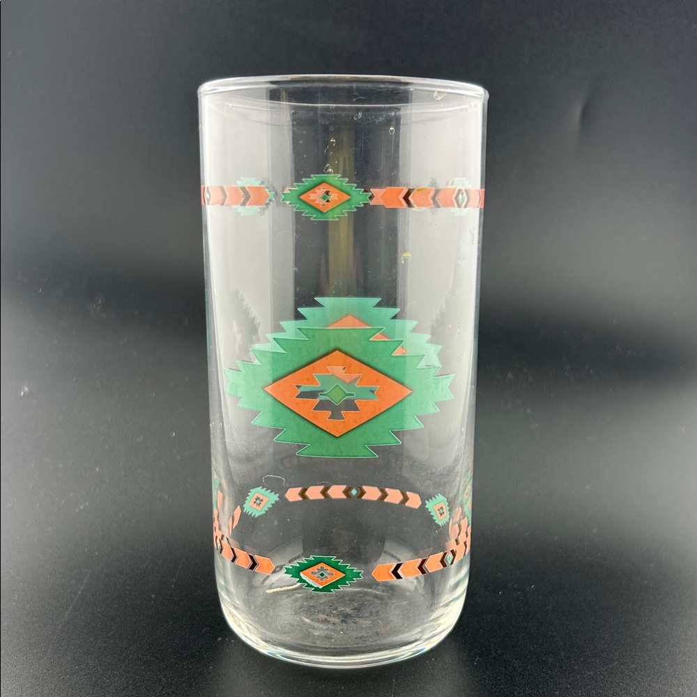 Vintage Libbey Meiwa Aztec Southwestern 16oz glass tumbler Set of 6 - Picture 2 of 3